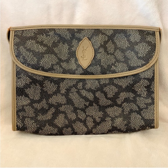 Vintage YSL Yves Saint Laurent Giraffe Print Leather Clutch Pouch - Picture 3 of 16